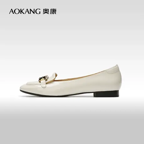 【门店发货】奥康女鞋 2023春秋季真皮舒适平底单鞋一脚蹬优雅商品大图