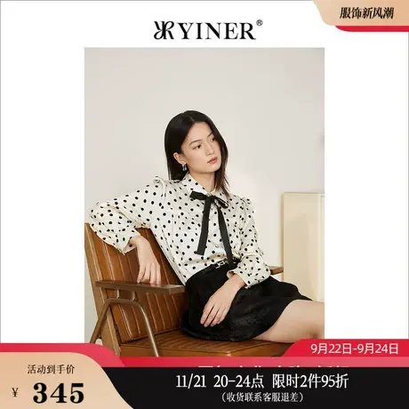 YINER音儿奥莱女装春季时尚领结装饰长袖波点衬衫商品大图