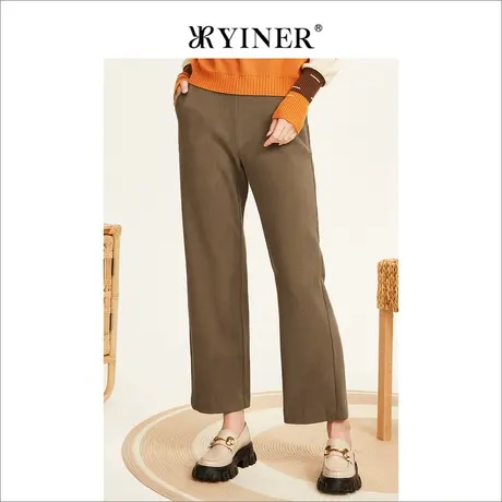 YINER音儿女装冬季法式优雅竖条纹高腰长裤阔腿直筒休闲裤商品大图