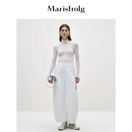 【6A级桑蚕丝】玛丝菲尔冬季新款桑蚕丝白色高领内搭上衣商品大图