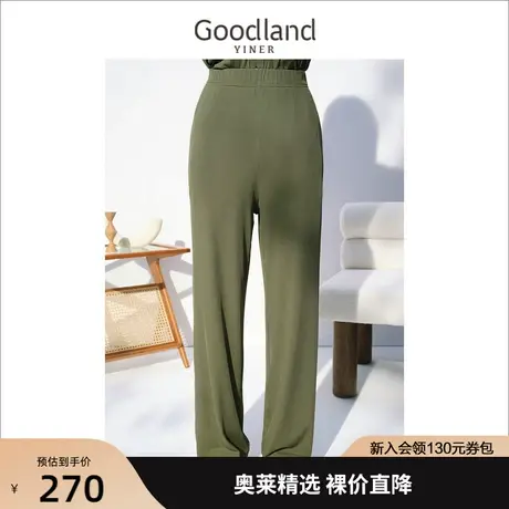 音儿美地女装2022秋季新款松紧腰休闲裤条纹垂感阔腿裤商品大图