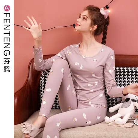 芬腾秋冬纯棉保暖内衣女圆领修身美体全棉大码棉毛衫秋衣秋裤套装图片