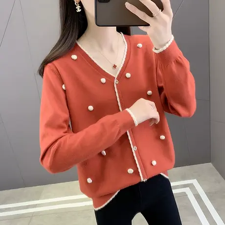 秋装女2023年新款V领针织假开衫女长袖外套宽松上衣爆款百搭毛衣图片