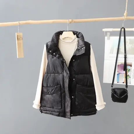 2024年新款韩版简约羽绒棉背心马甲女装短款加厚无袖棉衣马夹外套商品大图