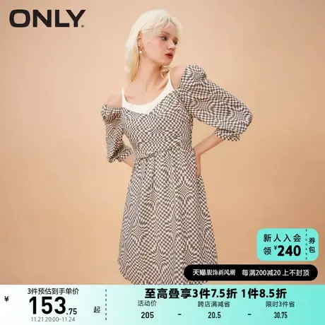ONLY奥莱夏季格纹肩部可调假两件设计连衣裙女图片