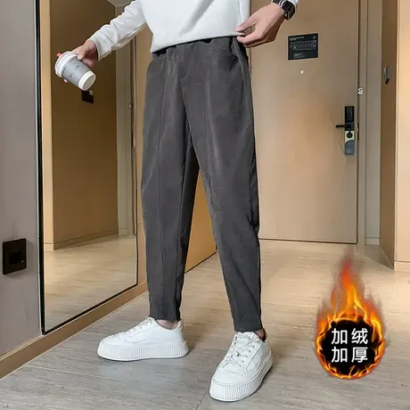 2023新款纯色裤子潮牌加绒加厚运动裤痞帅春款男裤冬季直筒休闲裤商品大图