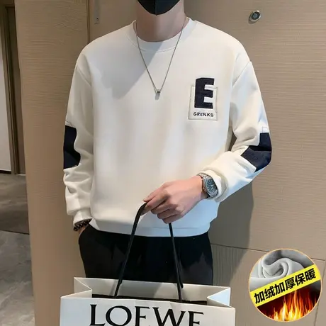 卫衣t恤男2023秋冬新款个性重磅拼接长袖加绒打底衫潮牌冬装上衣商品大图
