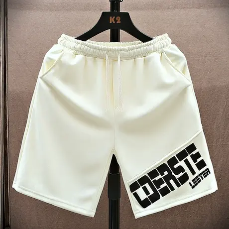 白色短裤男夏季薄款宽松运动中裤潮牌印花五分裤子男士沙滩休闲裤商品大图
