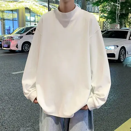 德绒半高领针织衫男春秋季内搭港风潮牌ins套头打底衫长袖纯色款商品大图