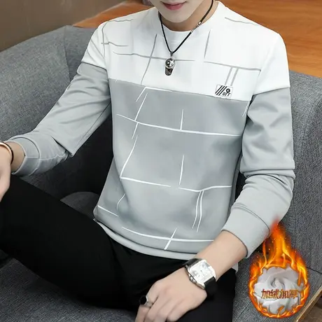 长袖t恤男士打底衫潮流秋冬季加绒卫衣男秋装上衣服秋衣内搭男装商品大图