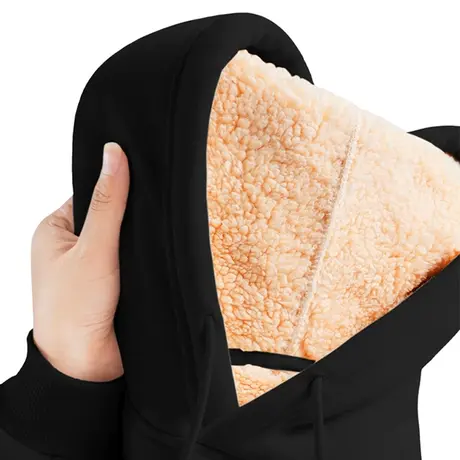 冬季超厚加绒卫衣外套女秋冬2023新款女装连帽羊羔绒加厚黑色冬装图片