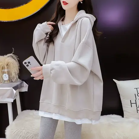 加绒加厚连帽卫衣外套女2024新款春季宽松慵懒风百搭oversize上衣图片