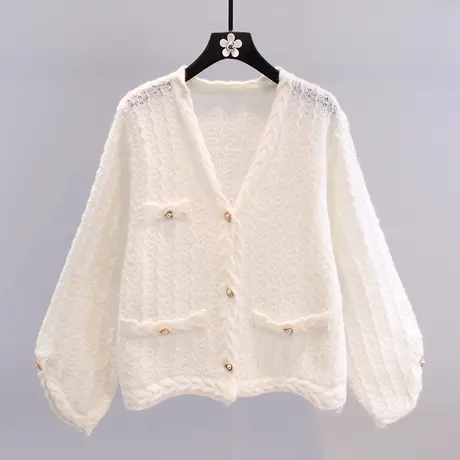 小香风V领针织开衫女薄款2023早秋新款日系甜美高级感长袖上衣图片