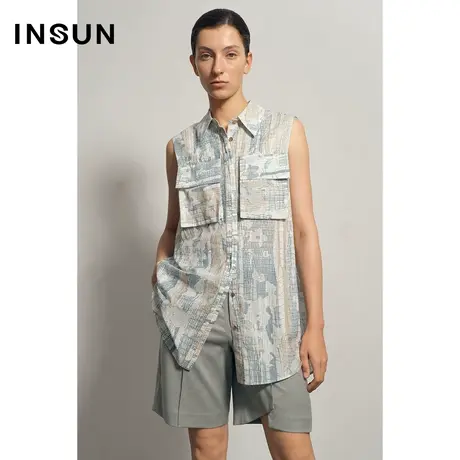 恩裳夏季复古印花棉质衬衫感图片