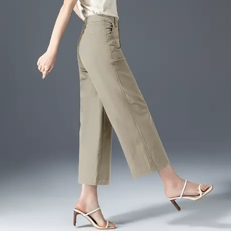 卡其色冰丝阔腿裤女夏薄款2024新款天丝裤子休闲八分直筒裤九分裤商品大图