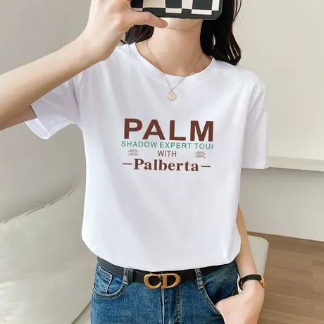 纯棉白色字母印花显瘦百搭上衣2022新款夏季宽松圆领短袖t恤女装图片