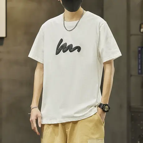 男士纯棉发泡印花短袖T恤夏季宽松美式潮牌圆领体恤夏款男装上衣商品大图