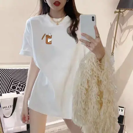 设计款印花流行纯棉短袖t恤女装潮2023夏季新款宽松半袖体恤衣服图片