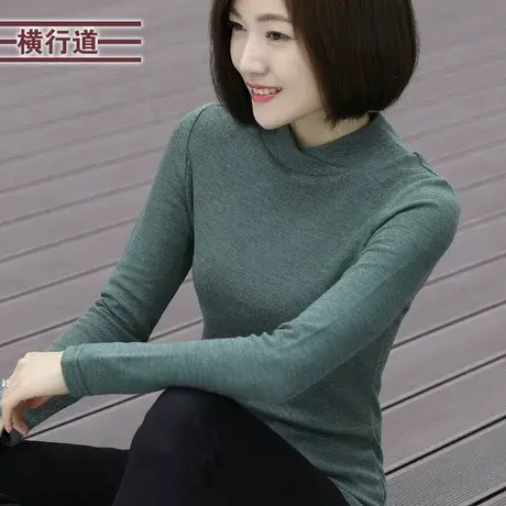 长袖女装半高领套头打底衫内搭2024春装新款针织衫纯色修身上衣服图片