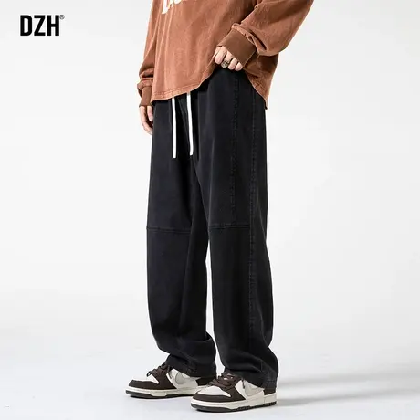 男士美式黑色牛仔裤男秋季潮牌阔腿裤休闲长裤2024新款直筒男裤子商品大图