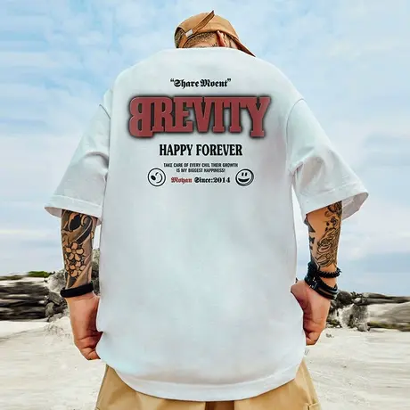 重磅字母潮牌宽松T恤胖子短袖男加肥加大五分袖纯棉美式大码夏季图片