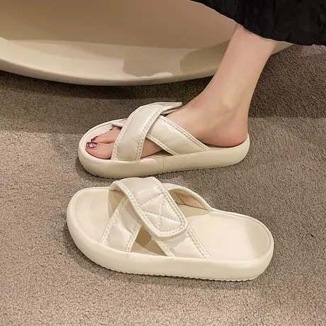 踩屎感拖鞋女夏外穿2023年新款网红百搭厚底防滑交叉带魔术贴凉拖商品大图