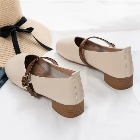 粗跟奶奶鞋女夏2023新款温柔仙女风浅口单鞋复古一字扣带玛丽珍潮商品大图