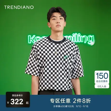 TRENDIANO夏季男装新款时尚潮流印花短袖上衣美式复古圆领T恤商品大图