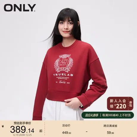 ONLY奥莱春季潮流休闲刺绣宽松落肩短款卫衣女商品大图