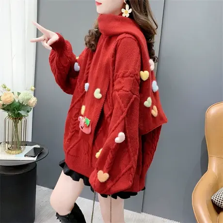 圣诞新年红色麻花毛衣女秋冬2023年新款宽松慵懒风加厚针织衫外穿商品大图