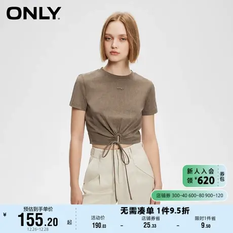 ONLY2024春季新款简约休闲百搭字母抽绳绑带圆领T恤女商品大图