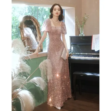 晚礼服裙女夏季重工高级感高档主持人礼服女亮片高端宴会高定长款图片