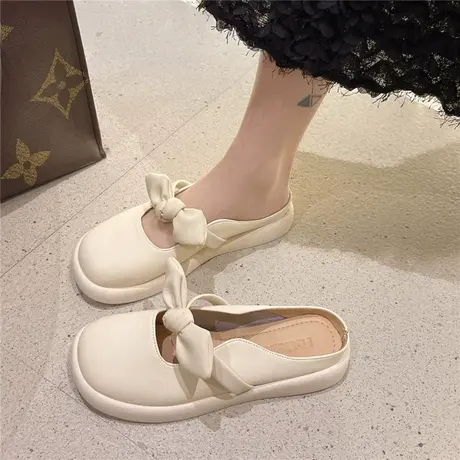 包头半拖鞋女夏季外穿2024新款配裙子半托单鞋法式晚风厚底凉拖鞋商品大图