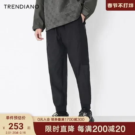 TRENDIANO官方潮牌男装裤子拼接束脚休闲裤运动裤潮流直筒九分裤商品大图