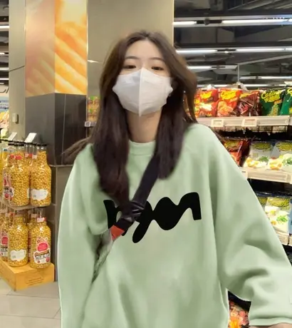 圆领卫衣女秋冬加绒加厚美式复古潮牌oversize小众设计感无帽上衣图片