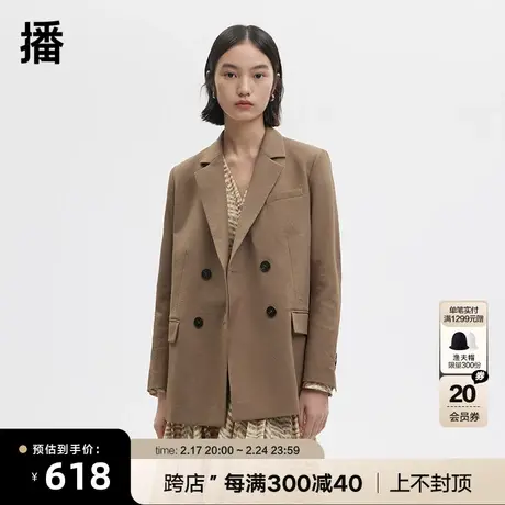 播秋季新款气质腰带翻领双排扣西装女BDP3XD0121商品大图