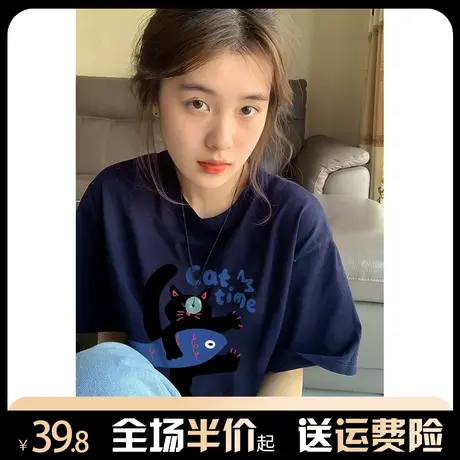 纯棉短袖t恤女2024新款春夏季美式复古慵懒风港味chic高级感上衣图片