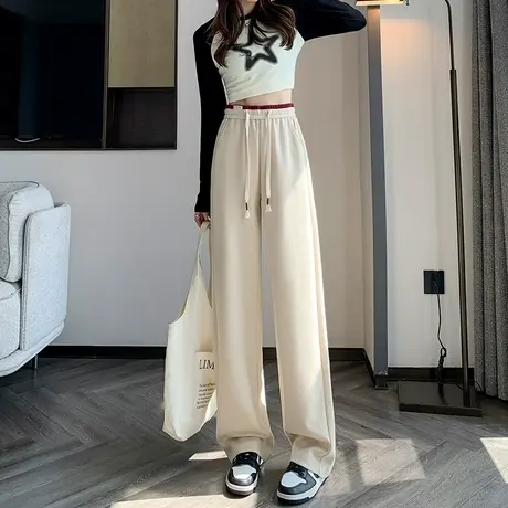 米白色休闲阔腿裤女春季新款高腰显瘦垂感宽松梨型身材拖地香蕉裤商品大图