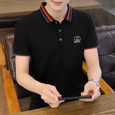 2023男士夏季新款短袖T恤纯棉半袖体恤纯色翻领刺绣polo衫爸爸装商品大图