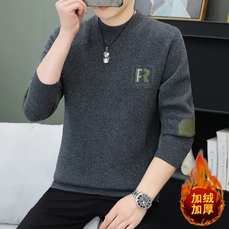 冬季男士毛衣潮流圆领加绒加厚保暖打底针织衫韩版帅气修身毛线衣图片