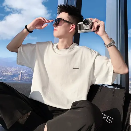 夏季网红高街短袖T恤男2024新款潮牌个性ins半袖上衣休闲痞帅体恤商品大图