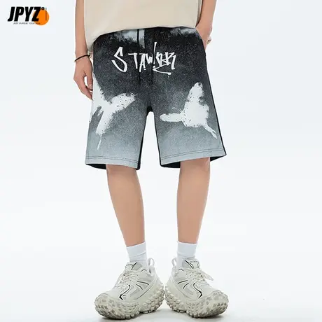 2023夏季男休闲裤速干运动潮牌中裤宽松直筒扎染短裤男生夏五分裤商品大图