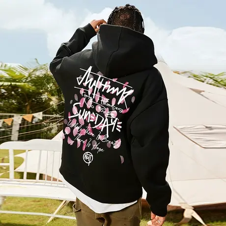 Nuthink美式重磅420g宽松加绒字母卫衣男潮流大码情侣连帽外套潮商品大图