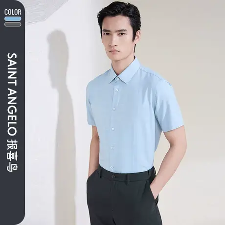 报喜鸟品牌夏季男士商务休闲格纹短袖衬衫正装上班衬衣行政上衣男图片