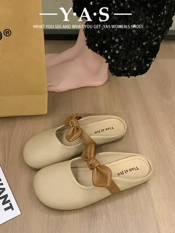 软底包头拖鞋女外穿懒人鞋2024夏季新款法式蝴蝶结一脚蹬半托单鞋商品大图