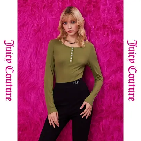 Juicy Couture橘滋秋季装女装年新款浮潜森林扣弹力坑条针织上衣商品大图