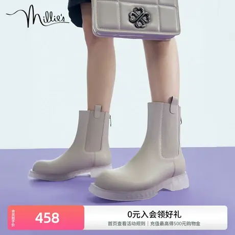 millie's妙丽新款时尚休闲牛皮果冻底切尔西烟筒靴女短靴SDU23AD2商品大图