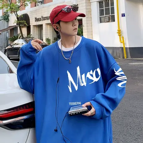 潮牌vintage高街美式卫衣男春秋季宽松无帽套头衣服长袖圆领潮ins商品大图