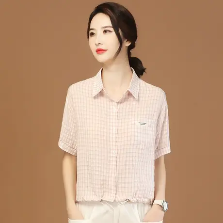 韩潮袭人高级感格子短袖衬衣2023夏季新款女士衬衫上衣设计感小众商品大图