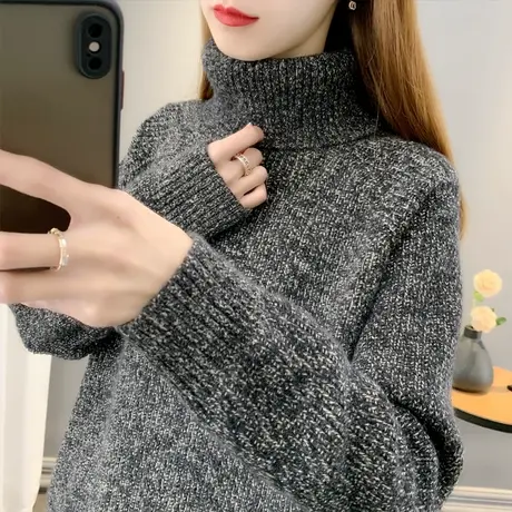 高领毛衣女花纱加厚打底衫2023秋冬新款宽松外穿上衣内搭针织衫潮图片